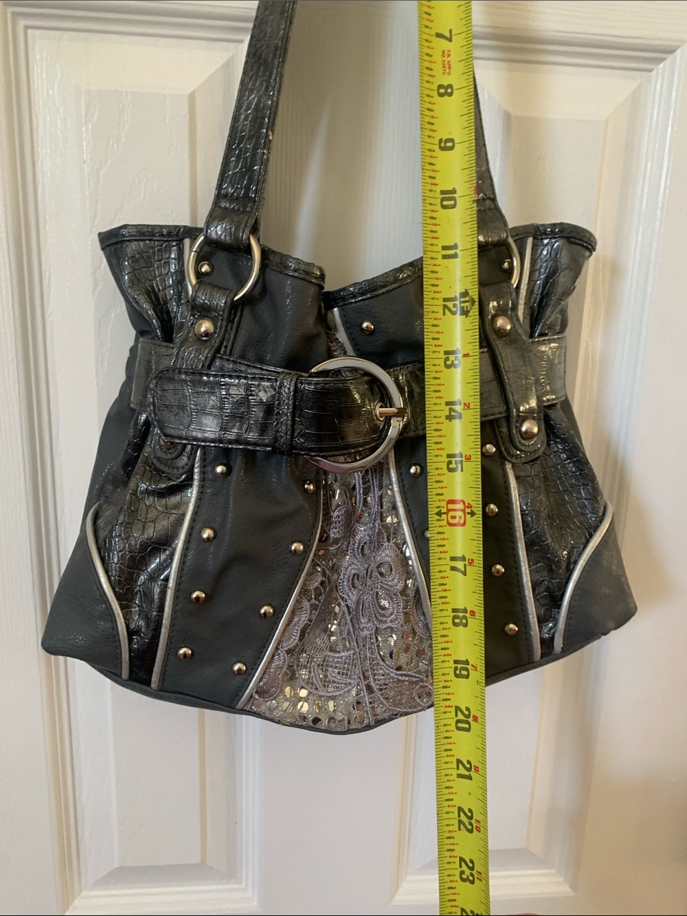 Y2K Cato Dark Gray Purse Silver Accents Shoulder Bag - Picture 10 of 11